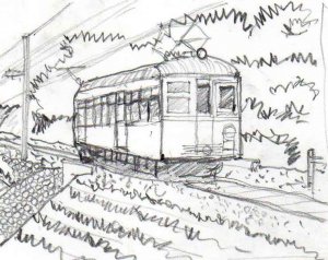昭和30年7月、雑木林前を走る新京成電鉄